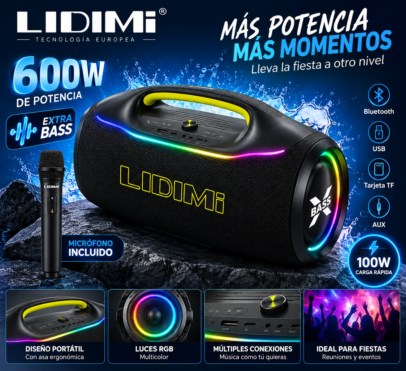 Parlante Portátil LIDIMI D-S772 Super 600W - Imagen 2