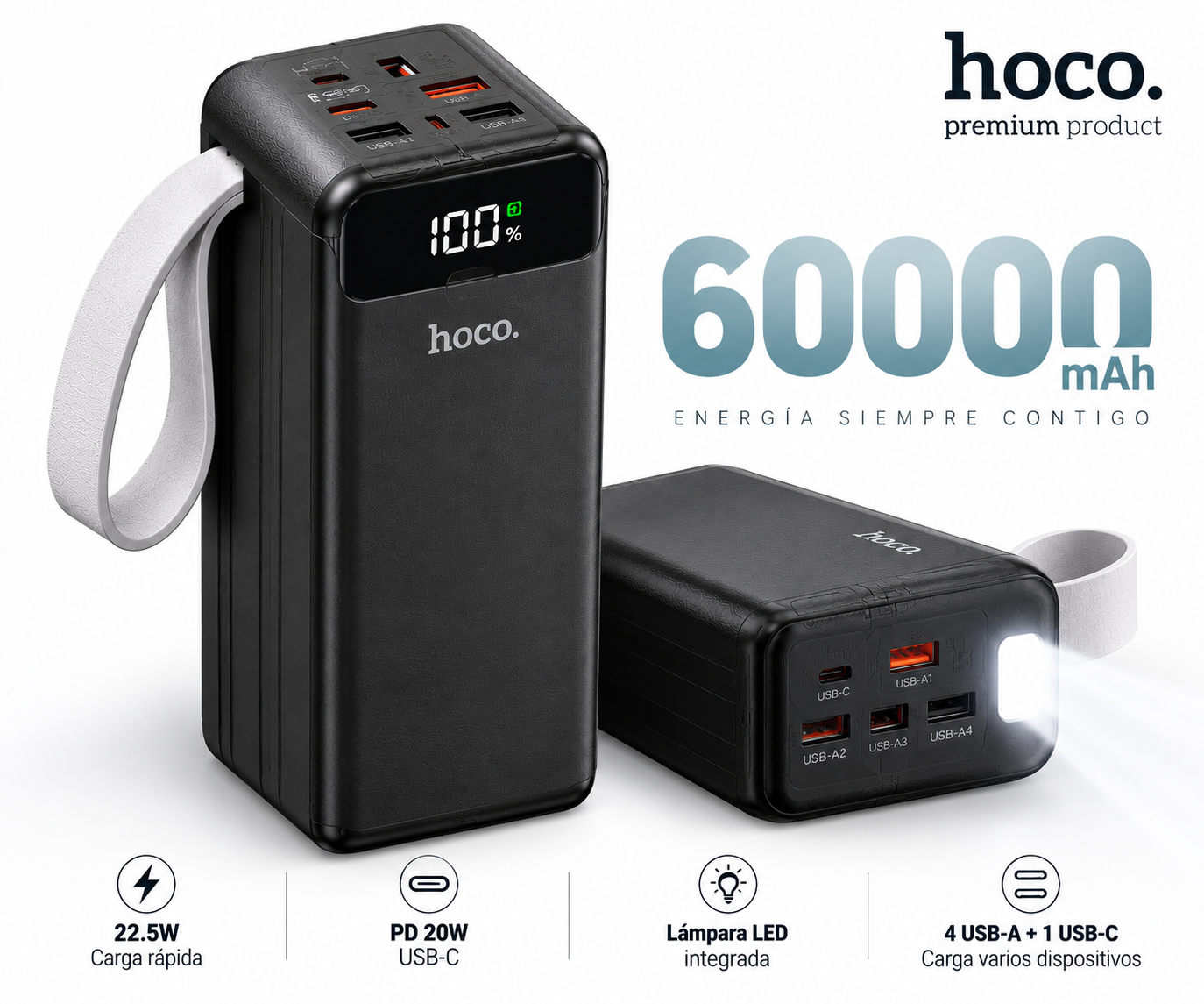 Power Bank HOCO J86B 60000mAh Carga Rápida 22.5W - Imagen 2