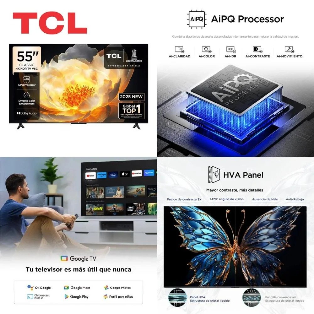 TV TCL 55" LED 4K UHD Google TV 55V6C - Imagen 4