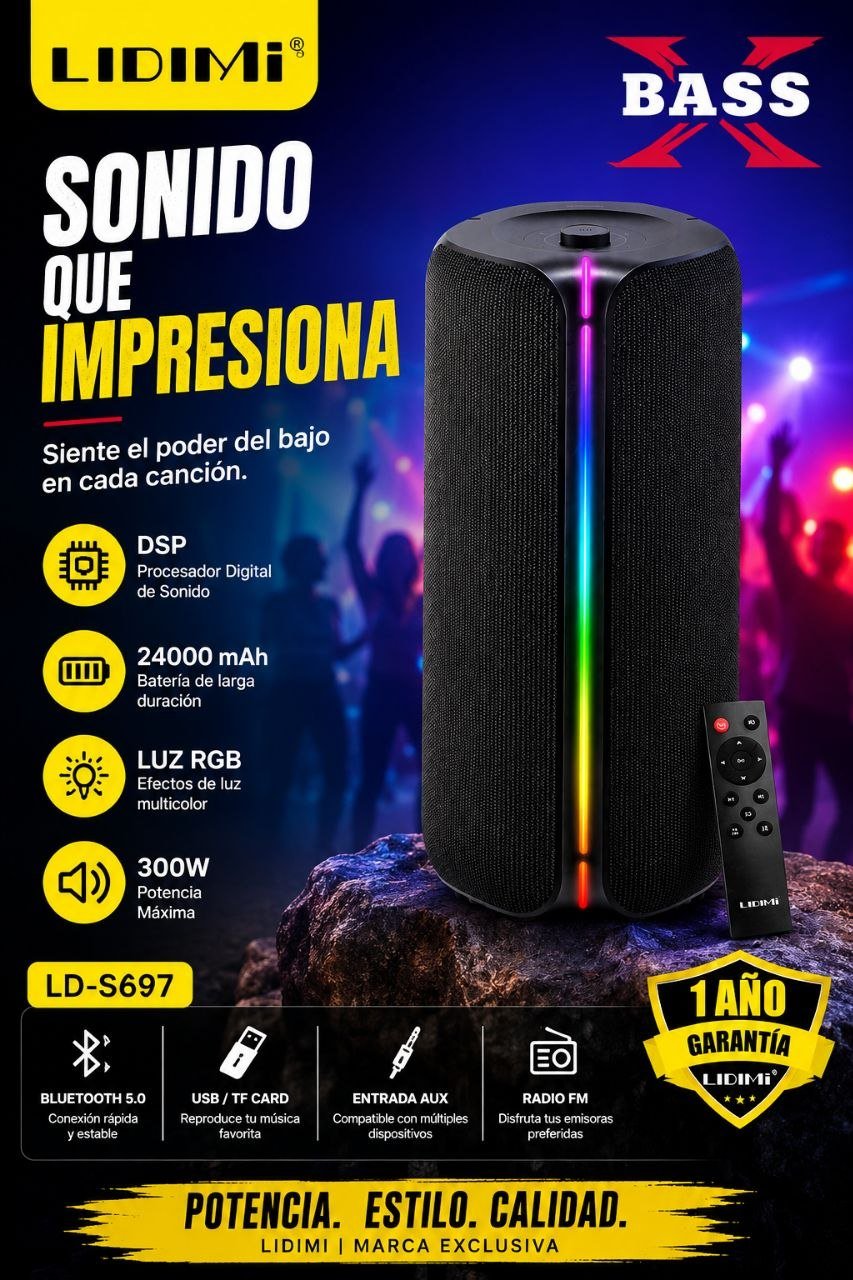 Parlante LIDIMI LD-S697 X-Bass 300W 24000mAh RGB - Imagen 2